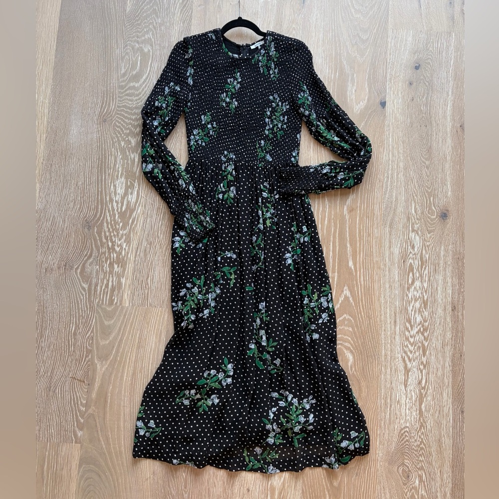 Ganni Polka Dot Floral Long Sleeve Dress